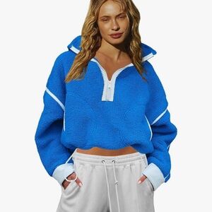 Amazon Women's Blue Fleece Quarter-Zip Sweatshirt